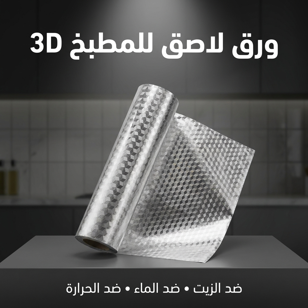 ورق لاصق للمطبخ 3D فضي